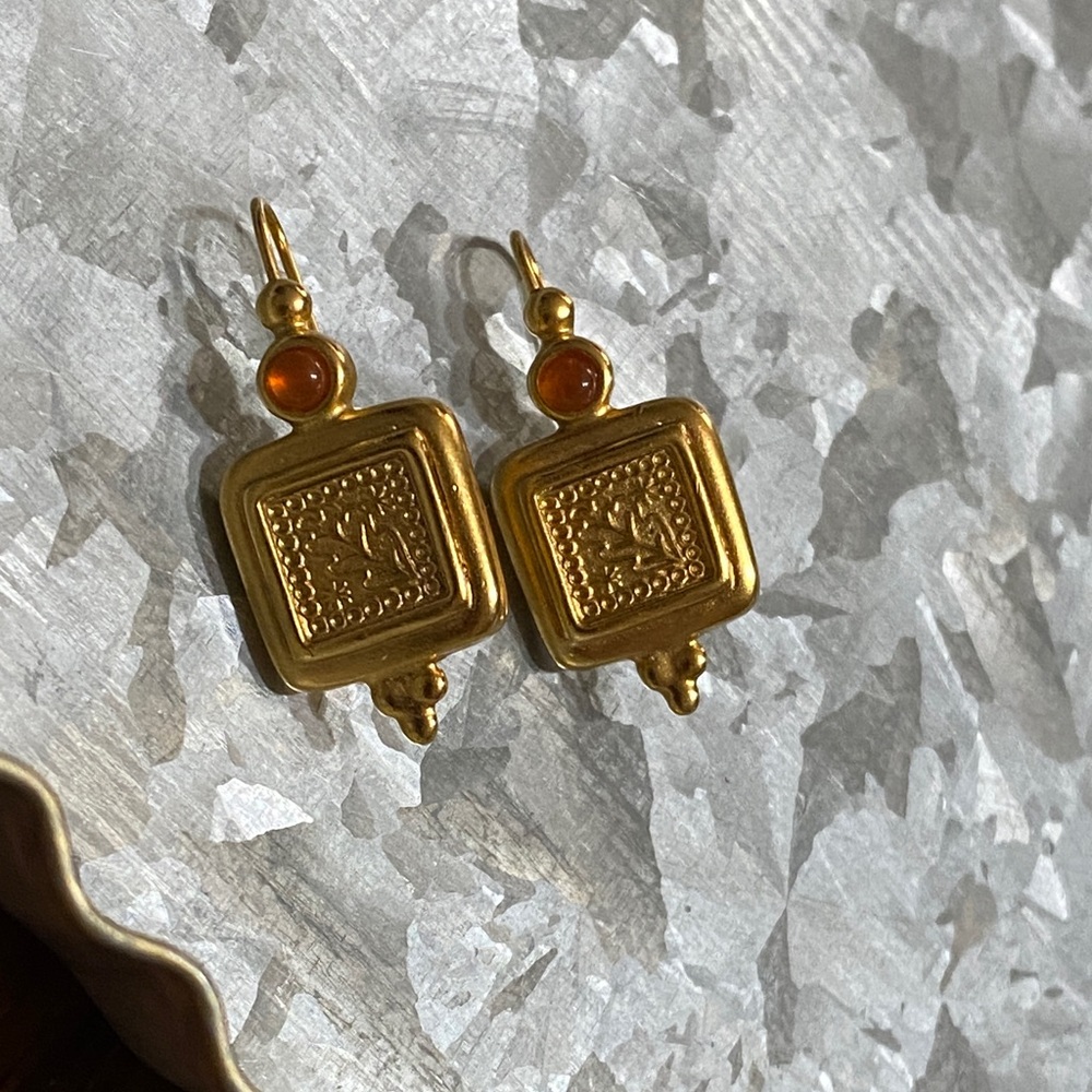 Carolee Gold and Orange Square Earrings